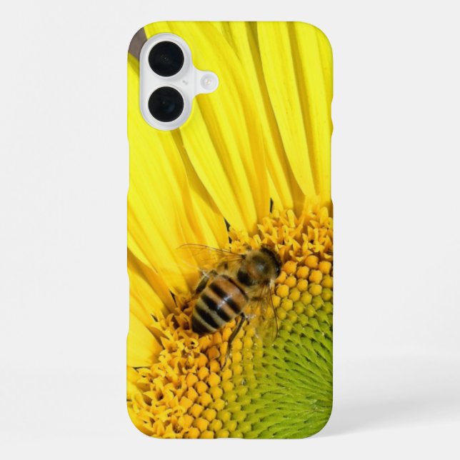 Coque iPhone Photographie de près d'abeille sur tournesol (Verso)