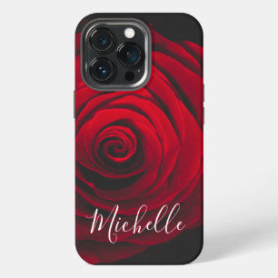 Etui iPhone 13 Pro Photographie vintage de rose rouge avec monogramme