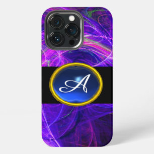 ETUI iPhone 13 PRO PHOTON FROID SAPPHIRE BLEU GEM STONE MONOGRAMME