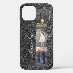 Coque iPhone 12 Photos de famille Photo Collage Modèle Argent Noir