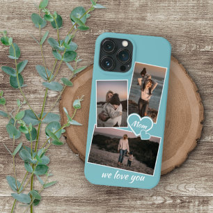 Coque iPhone 16 Pro Max Photos et cœur sur bleu turquoise clair sarcelle