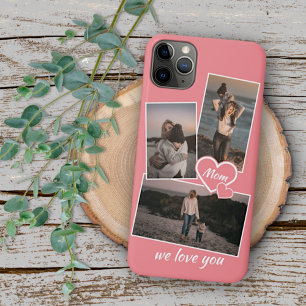 Coque iPhone 16 Pro Max Photos et cœur sur rose corail rouge pêche