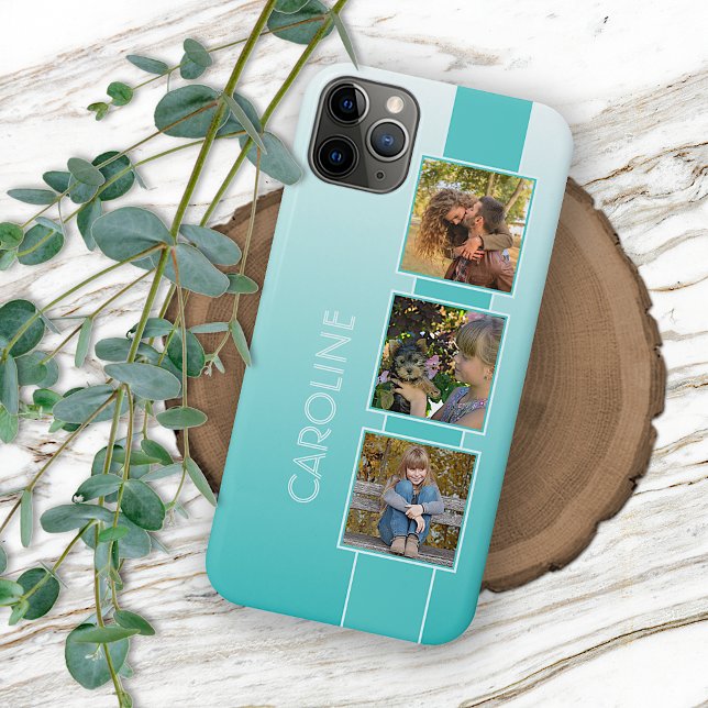 Coque iPhone Photos personnalisées Ombre Aqua Turquoise Seaglas (Créateur téléchargé)