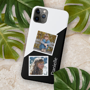 Coque iPhone 16 Pro Max Photos personnalisées sur fond géométrique noir et