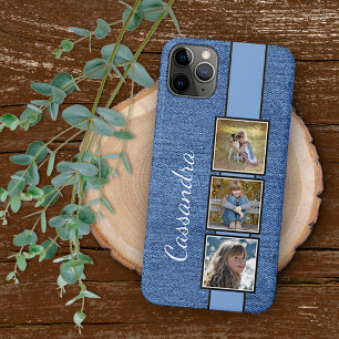 Coque iPhone 16 Pro Max Photos personnalisés sur toile de jean rustique bl