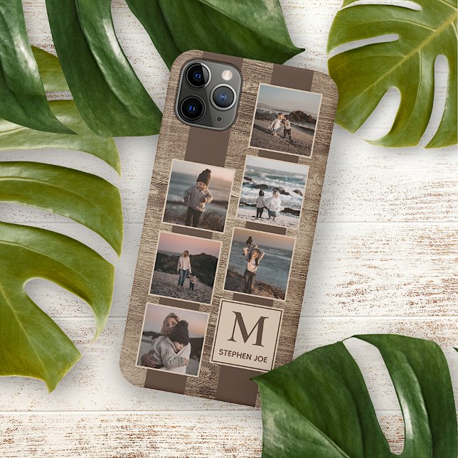 Coque iPhone Photos Simples Personnalisées sur Bois Rustique Ch (Créateur téléchargé)
