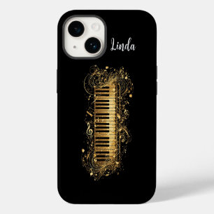 Coque Pour iPhone 14 Piano Artistique Doré et Notes de Musique