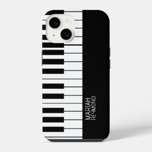 Coque Pour iPhone 14 Piano tout en surface noire avec nom