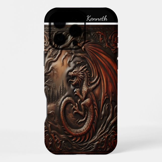 Coque iPhone Pic du Dragon en Cuir (Verso)