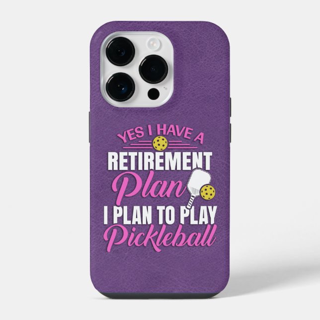 Coque iPhone Pickleball drôle en cuir violet (Verso)