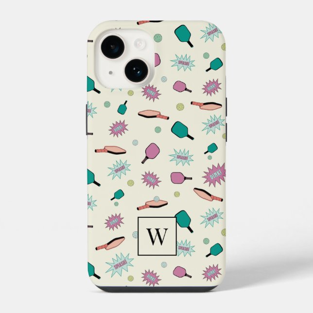 Coque iPhone Pickleball ! Monogramme coloré Motif initial (Verso)