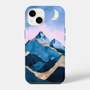 Coque Pour iPhone 14 Pics à l'aquarelle des pics célestes dorés