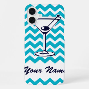 Coque iPhone 16 Plus Pictogramme Martini avec Motif Blue Chevron