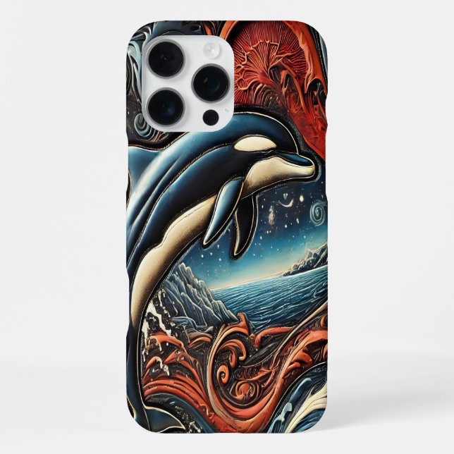 Coque iPhone Pièce d'art dynamique du dauphin (Verso)