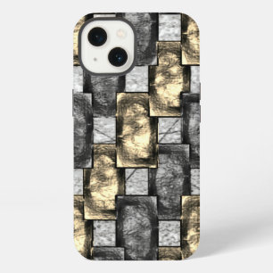 Etui iPhone 13 Pièces rectangulaires dorées grises sculptées et t