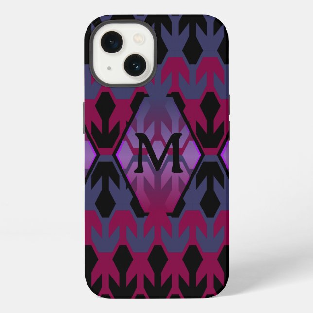Coque iPhone Pièces spatiales noires et Monogramme à flèches (Verso)
