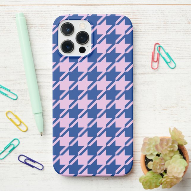 Coque iPhone Pied de fond rose+Motif bleu (Sur le bureau)