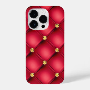 Coque Pour iPhone 14 Plus Pierre de Cuir Tufté Diamond Rouge Or Luxe