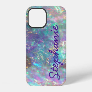Coque iPhone 12 Pierre précieuse d'opale arc-en-ciel Monogramme ir