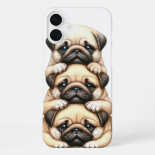 COQUE iPhone 16 PLUS PILE ADORABLE DE CHIENS BOULEDOGUES