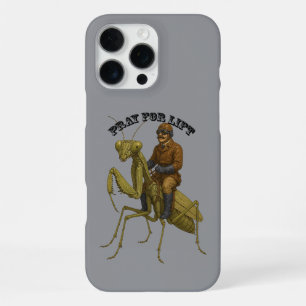 Coque iPhone 16 Pro Max Pilote Vintage Chevauchant une Mantide Religieuse
