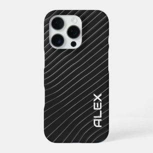 Coque iPhone 16 Pro Pinceau diagonal blanc sur noir - minimaliste