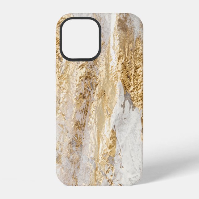 Coque iPhone Pinceau en or blanc peint texture. (Verso)