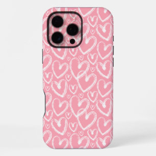 Coque iPhone 16 Pro Max Pinceau Moderne Cœur Rose Blanc Motif