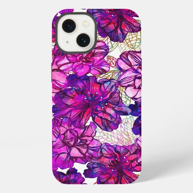 Coque iPhone Pink And Purple Abstract Flowers Pattern (Verso)