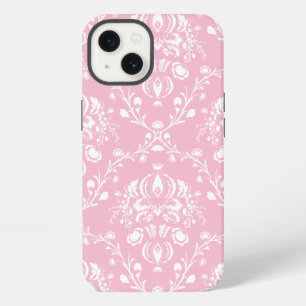 Etui iPhone 13 Pink and White Damask