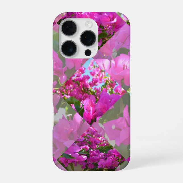 Coque iPhone Pink Bougainvillea Flowers Diamond Cut Design, (Verso)