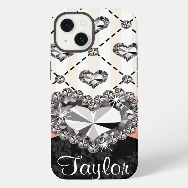 Coque iPhone Pink Bow Rhinestone Heart (Verso)