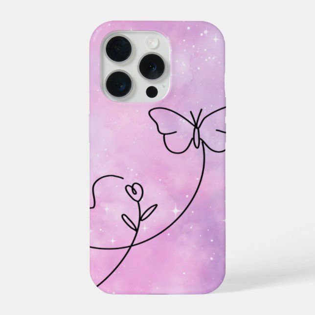 Coque iPhone Pink Butterfly Heart Aesthetic Phone Case Design (Verso)