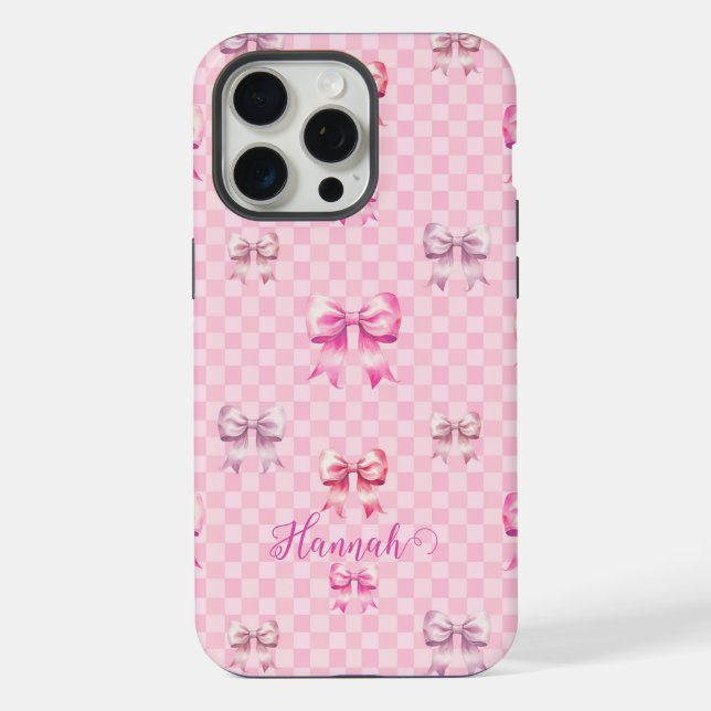 Coque iPhone Pink Coquette Bow Checboard (Verso)