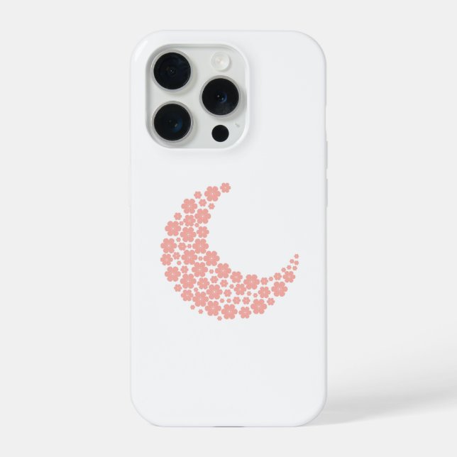 Coque iPhone Pink Floral Crescent Moon – Boho Minimalist Moon  (Verso)