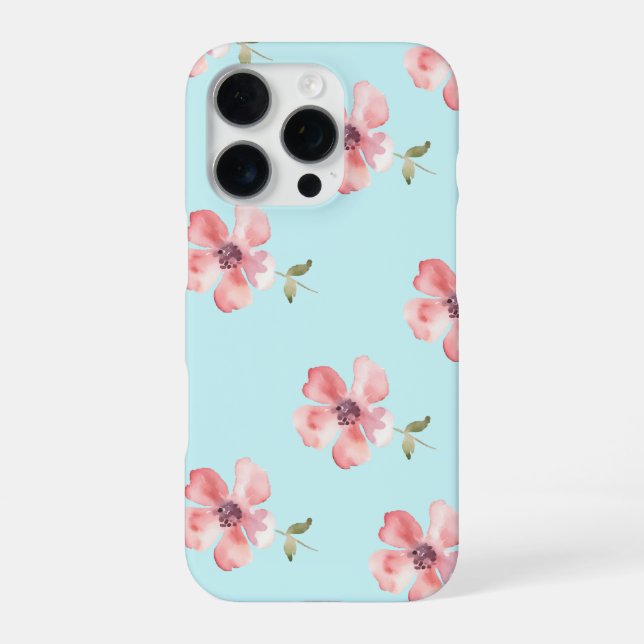Coque iPhone Pink Floral Phone Case – Blue Pastel Pattern (Verso)