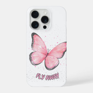 Coque iPhone 15 Pro pink glitter butterfly