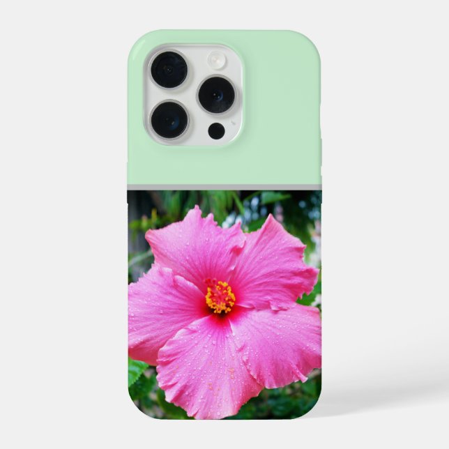 Coque iPhone Pink Hibiscus gouttes de pluie, (Verso)