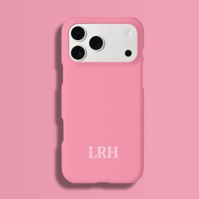 Coque iPhone Pink Modern Double Layer Simple Initial Monogram  (Flamingo pink tone on tone monogram iPhone case with a preppy look)