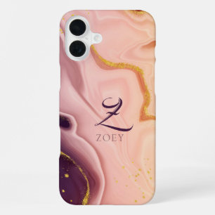 Coque iPhone 16 Plus Pink Pastel Violet Parties scintillant Aquarelle p