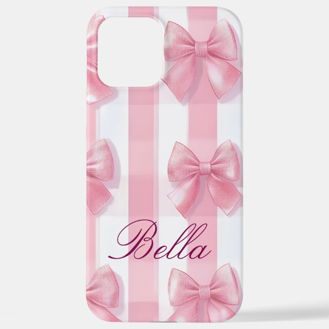 Coque iPhone Pink Striped Bow Coquette Aesthetic Cute Girly  (Verso)