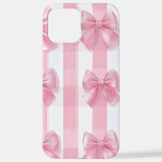 Coque iPhone 12 Pro Max Pink Striped Bow Coquette Aesthetic Cute Girly 