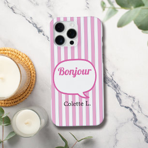 Coque iPhone 16 Pro Max Pink Stripes Voix Buble Personnaliser