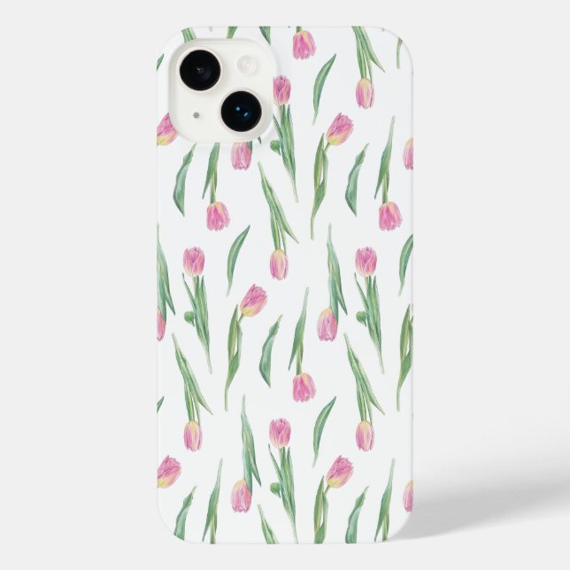 Coque iPhone Pink Tulip Pattern – Soft Watercolor Floral  (Verso)
