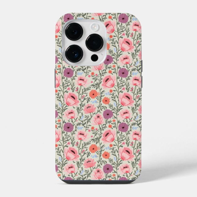Coque iPhone Pink Wildflowers Watercolor (Verso)