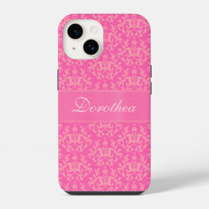 Coque Pour iPhone 14 Pinky pattes de kangourou en damas nommé