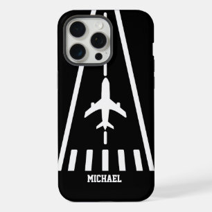 Coque iPhone 15 Pro Max Piste d'atterrissage d'avion d'anniversaire noir e