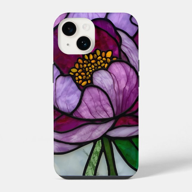 Coque iPhone Pivoine Violette Teintée  (Verso)
