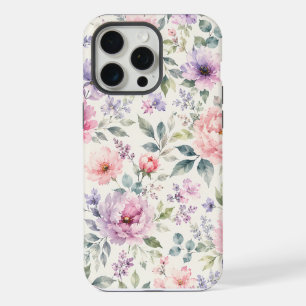 Coque iPhone 15 Pro Max Pivoines et lavande en motif floral à l'aquarelle