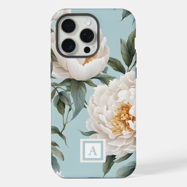Coque iPhone Pivoines Monogrammes en Fleurs  (Verso)